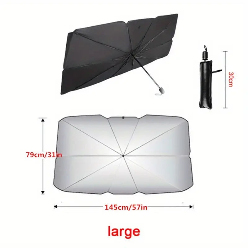 Car Front Windshield Sun Shade Umbrella, Foldable Titanium Silver Car Sun Shade For Most Vehicles, Keep Vehicle Cool Damage Free