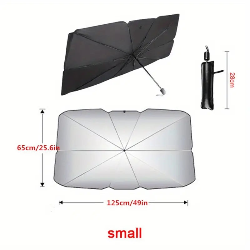 Car Front Windshield Sun Shade Umbrella, Foldable Titanium Silver Car Sun Shade For Most Vehicles, Keep Vehicle Cool Damage Free