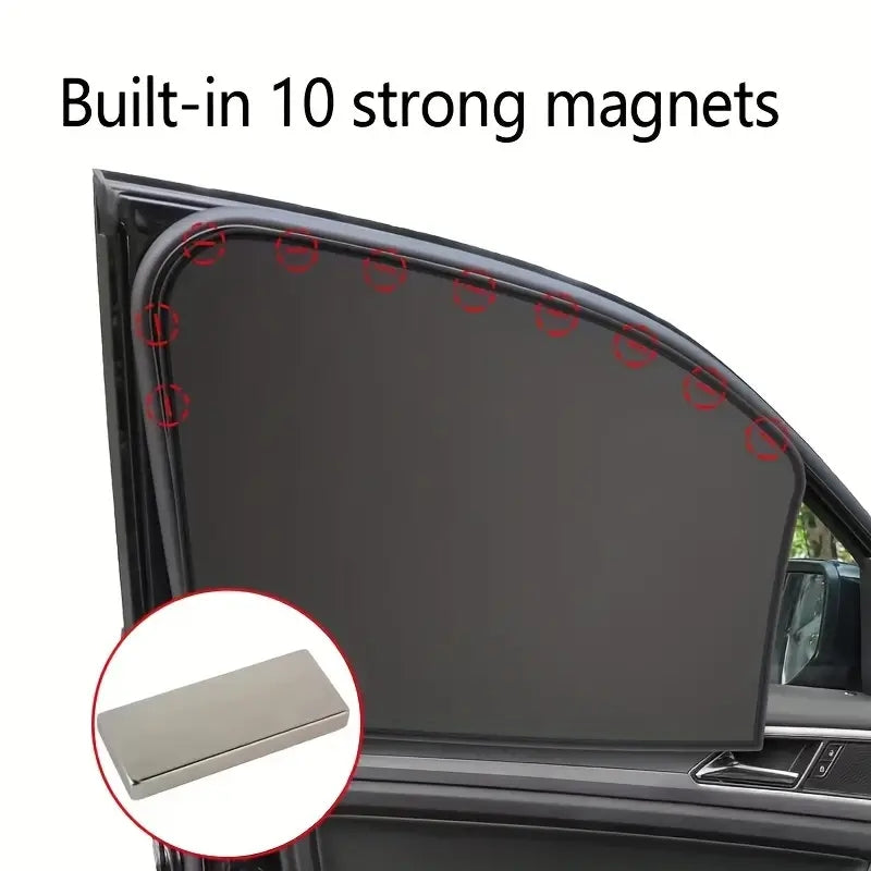 Magnetic Titanium Silver Cloth Curtains Car Sunshade. Stay Cool, Protect Car Interior and Passengers from Sunlight and UV!