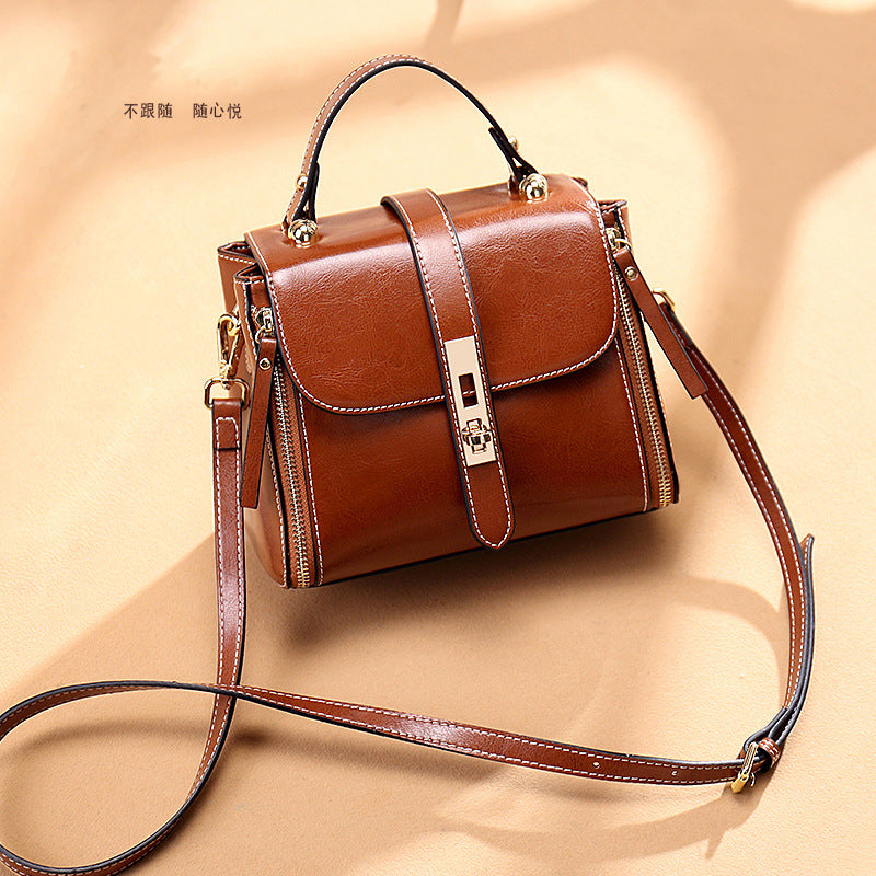 Luxury women's leather bag with many compartments