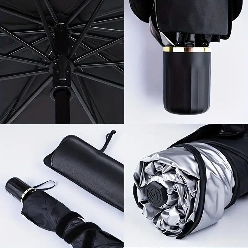 Car Front Windshield Sun Shade Umbrella, Foldable Titanium Silver Car Sun Shade For Most Vehicles, Keep Vehicle Cool Damage Free