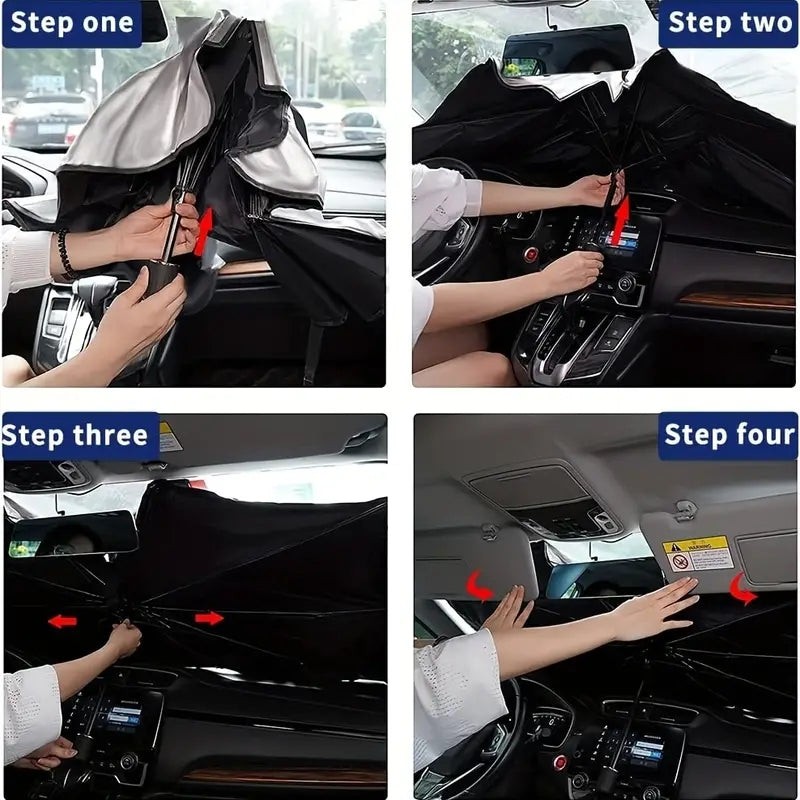 Car Front Windshield Sun Shade Umbrella, Foldable Titanium Silver Car Sun Shade For Most Vehicles, Keep Vehicle Cool Damage Free
