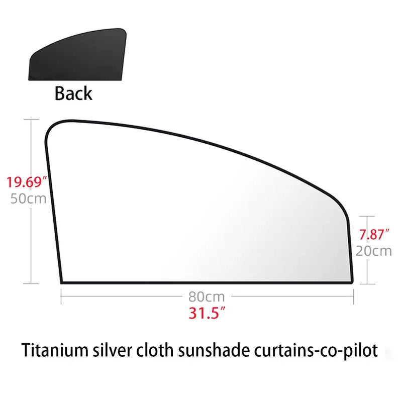 Magnetic Titanium Silver Cloth Curtains Car Sunshade. Stay Cool, Protect Car Interior and Passengers from Sunlight and UV!