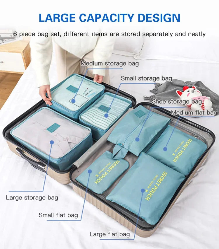 6 in 1 Foldable Travel Organizer Bag Set Travel Packing Luggage Organizer Bags