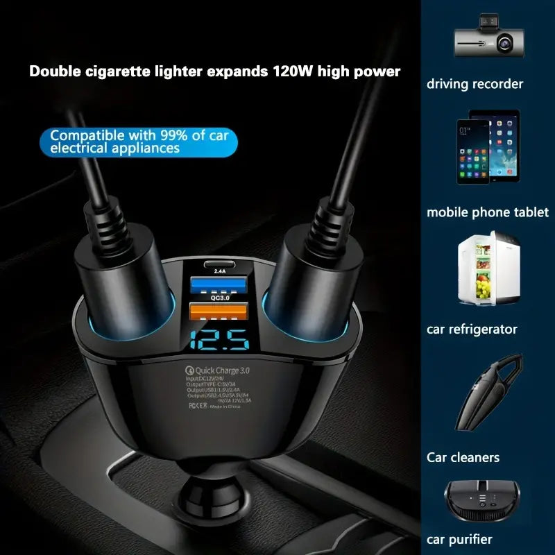 2-port Car Charger Adapter™ QC3.0 Fast Charging Compatible with All Smartphones, Tablets