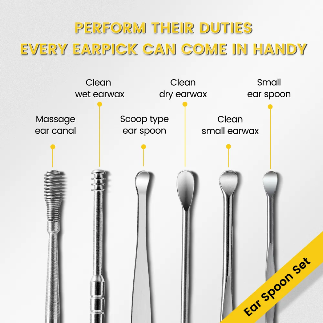 Set 6 Piece Of Stainless Steel Earwax Collector Spiral Turn Ear Pick Ear Pick To Clean The Ear Portable Ear Cleaning Tool