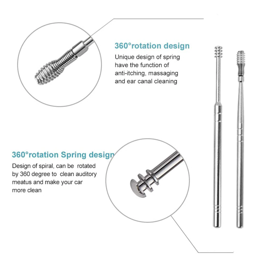 Set 6 Piece Of Stainless Steel Earwax Collector Spiral Turn Ear Pick Ear Pick To Clean The Ear Portable Ear Cleaning Tool