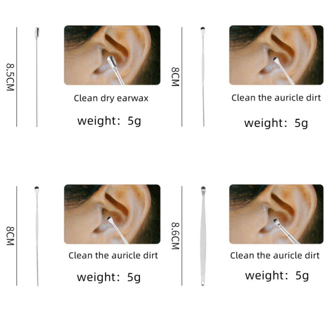 Set 6 Piece Of Stainless Steel Earwax Collector Spiral Turn Ear Pick Ear Pick To Clean The Ear Portable Ear Cleaning Tool