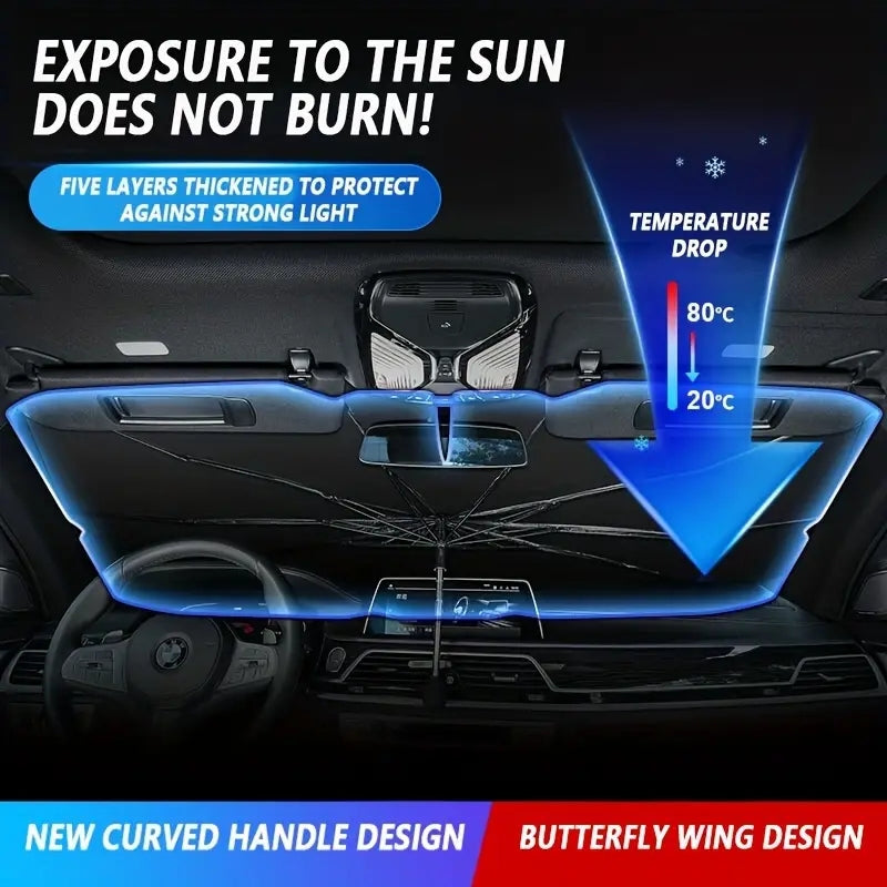 Car Front Windshield Sun Shade Umbrella, Foldable Titanium Silver Car Sun Shade For Most Vehicles, Keep Vehicle Cool Damage Free