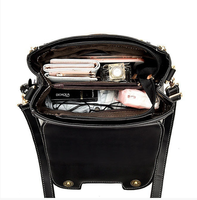 High-grade women's leather bag with bear keychain accessory