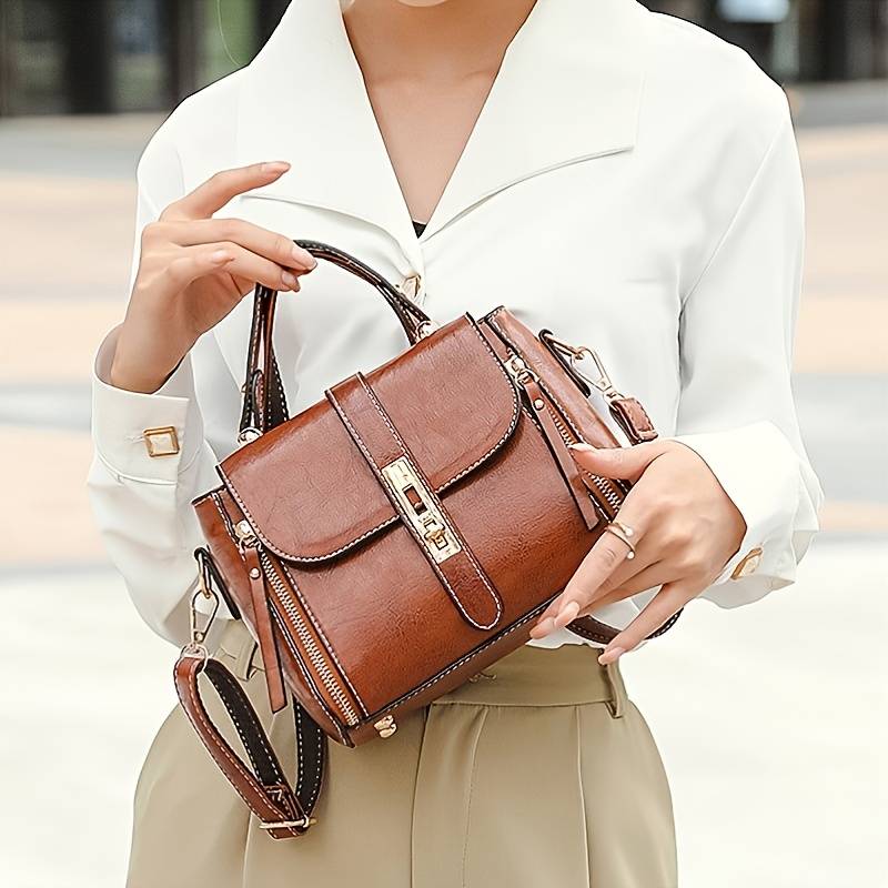 Luxury women's leather bag with many compartments