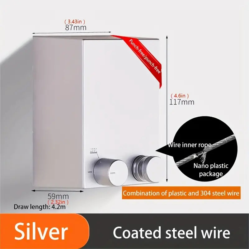 Punch-Free Retractable Clothesline Wall Hanging Clothes Indoor Steel Wire Invisible Hanger