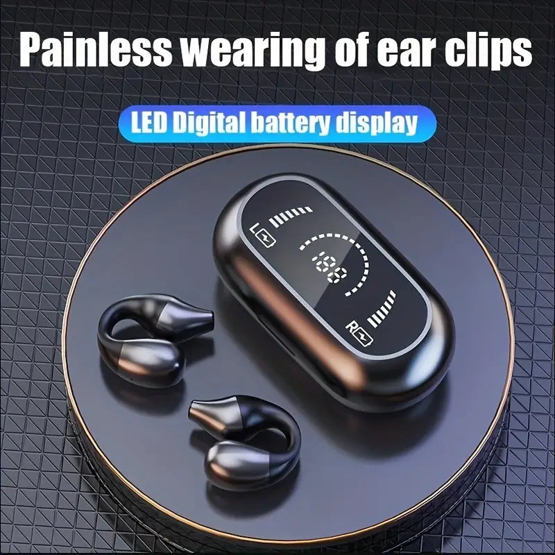 Wireless Ear-Clip Bone Conduction Headphones Bluetooth 5.3, Open Ear Clip on Earbuds,Waterproof Painless Mini Sport Earring Earphone, HiFi Quality/Long Battery Life