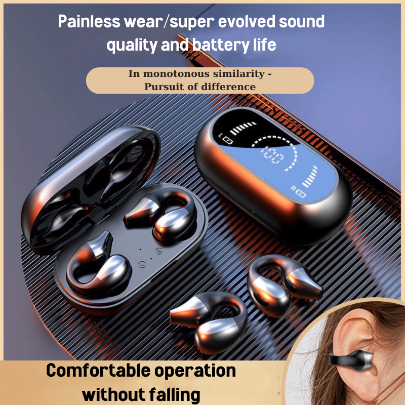 Wireless Ear-Clip Bone Conduction Headphones Bluetooth 5.3, Open Ear Clip on Earbuds,Waterproof Painless Mini Sport Earring Earphone, HiFi Quality/Long Battery Life