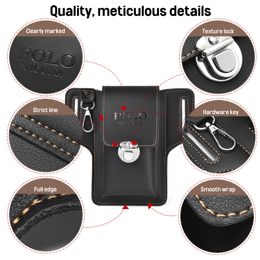 Compact men's leather waist bag black concealed anti-theft