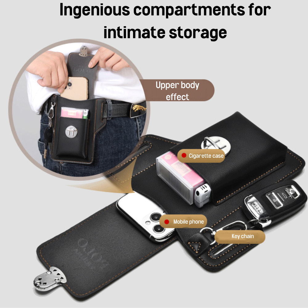 Compact men's leather waist bag black concealed anti-theft