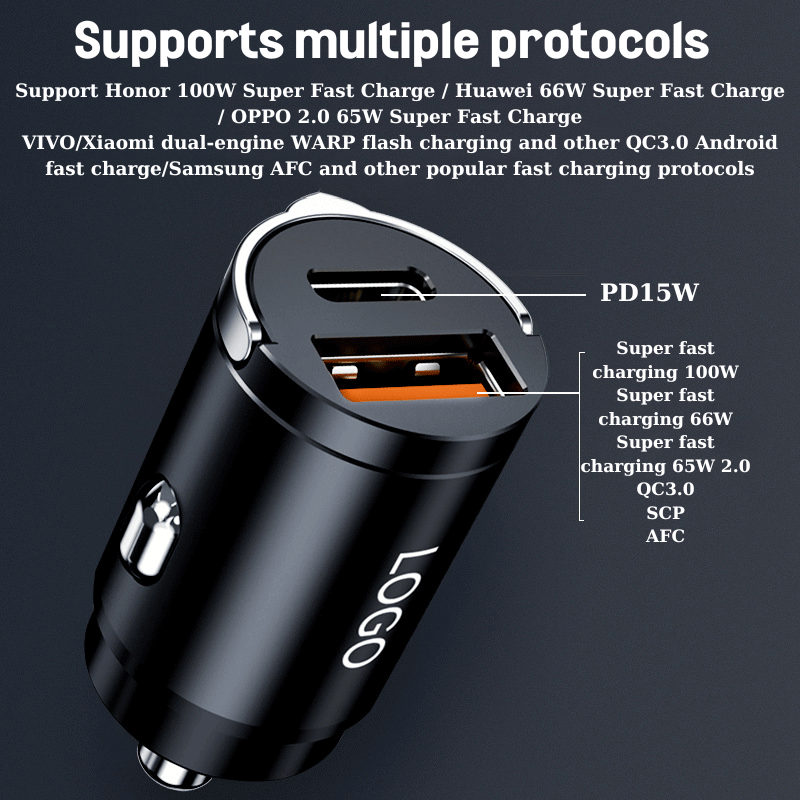 Car Charger, Car Multifunctional Mini Hidden Car Charger, PD30W+QC3.0 Fast Charging