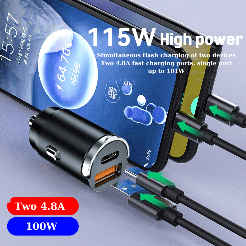 Car Charger, Car Multifunctional Mini Hidden Car Charger, PD30W+QC3.0 Fast Charging