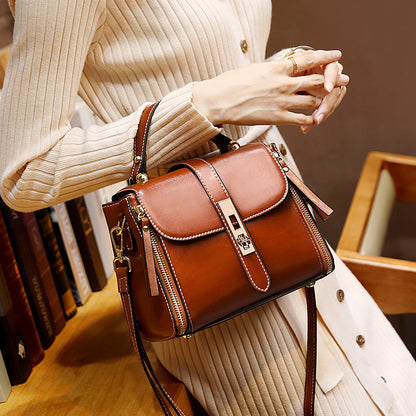 Luxury women's leather bag with many compartments