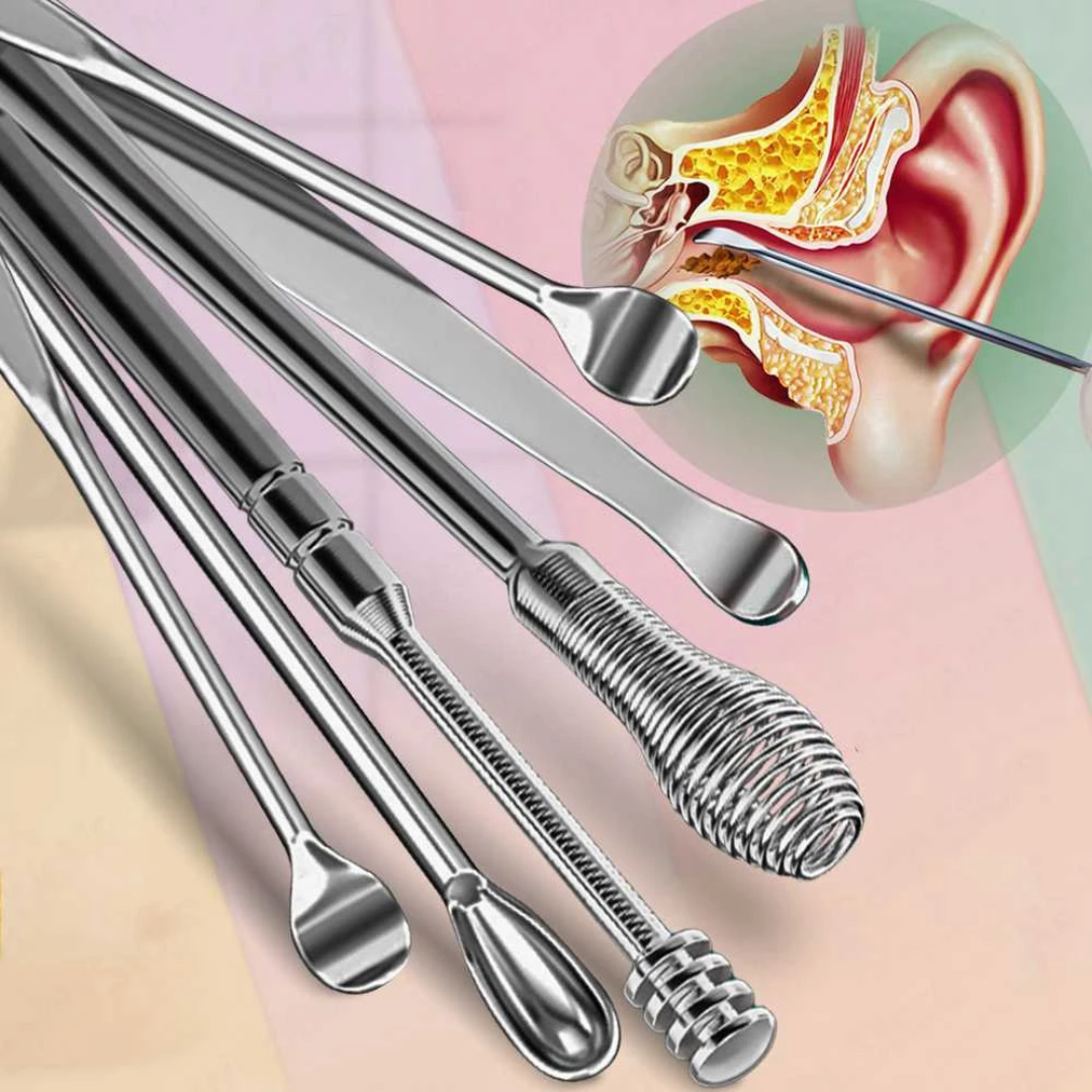 Set 6 Piece Of Stainless Steel Earwax Collector Spiral Turn Ear Pick Ear Pick To Clean The Ear Portable Ear Cleaning Tool